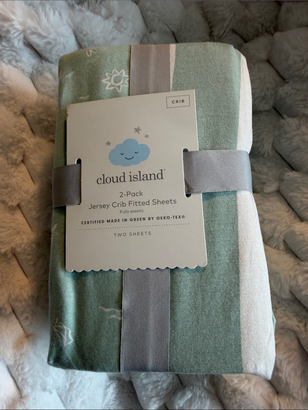 cloud island Green Striped Jersey Crib Sheets - 2-Pack